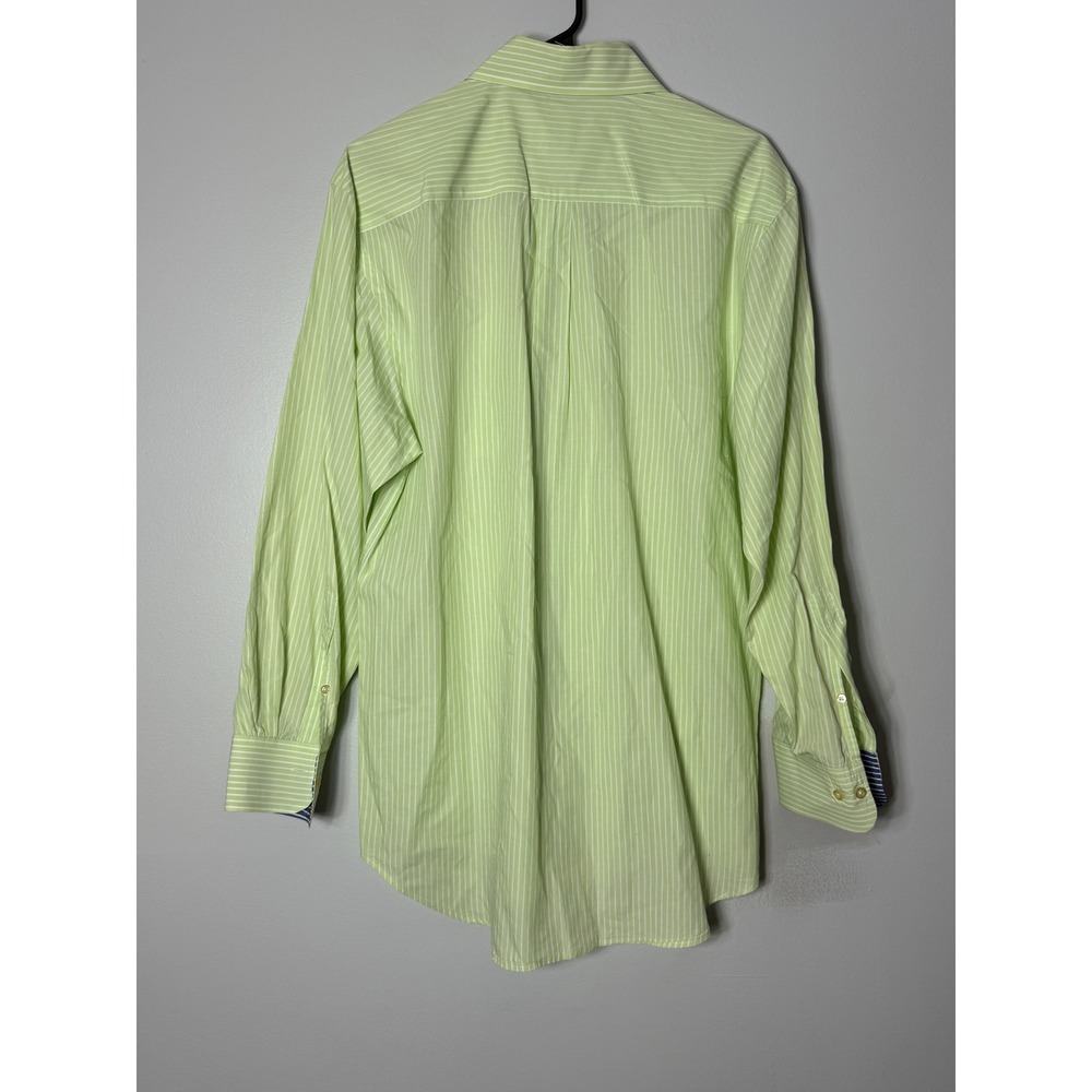 Peter Millar Mens Lime‎ Green White Striped Button Down Shirt Large Cotton L - Picture 3 of 6